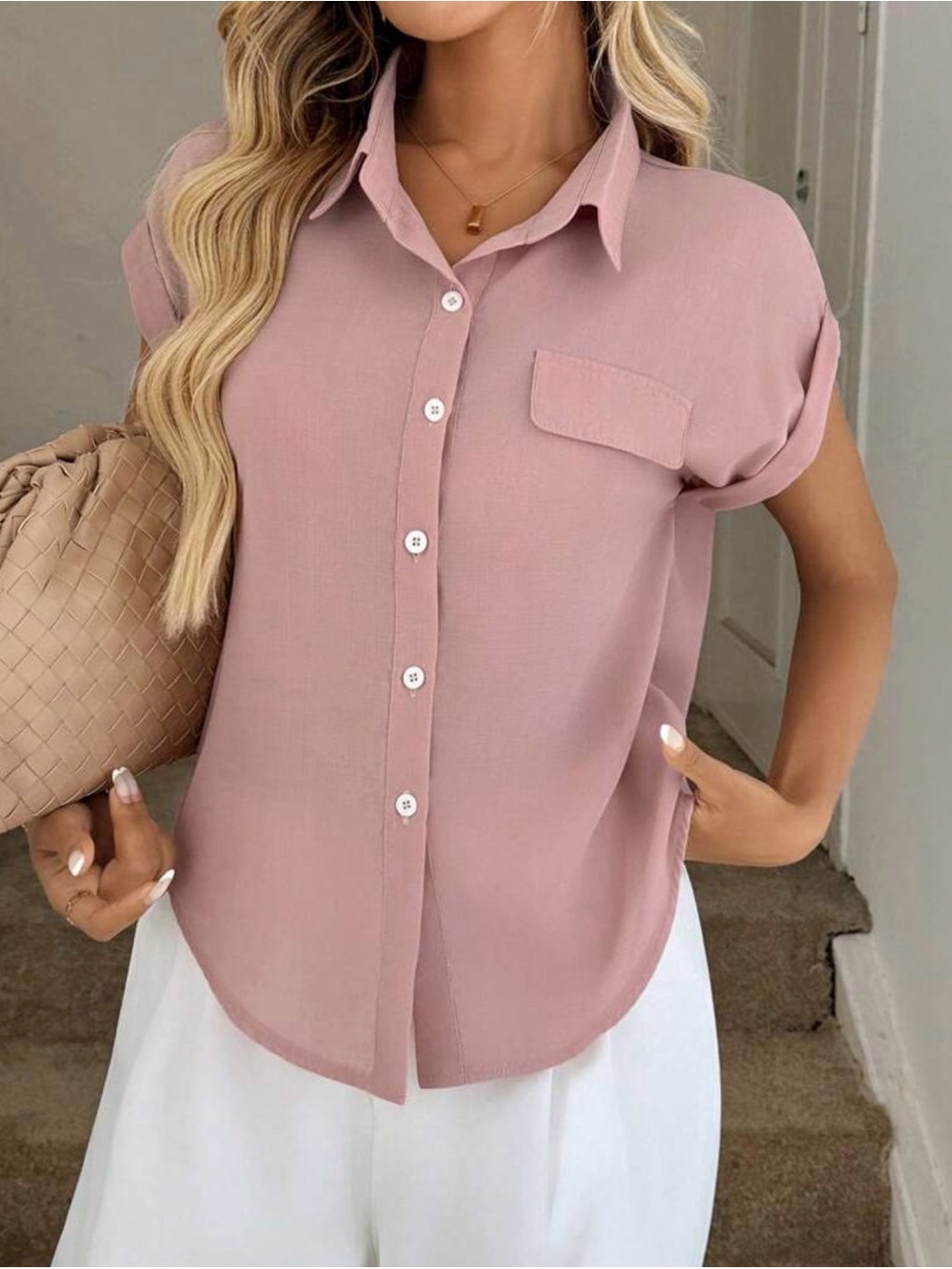 83. 3/$15 
SHEIN BUTTON-FRONT SHORT SLEEVE TOP